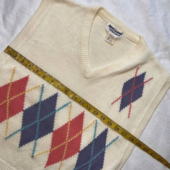Vintage Inner Visions Cream/ Multicolored Argyle V-Neck Sweater Vest- M - Picture 6 of 9